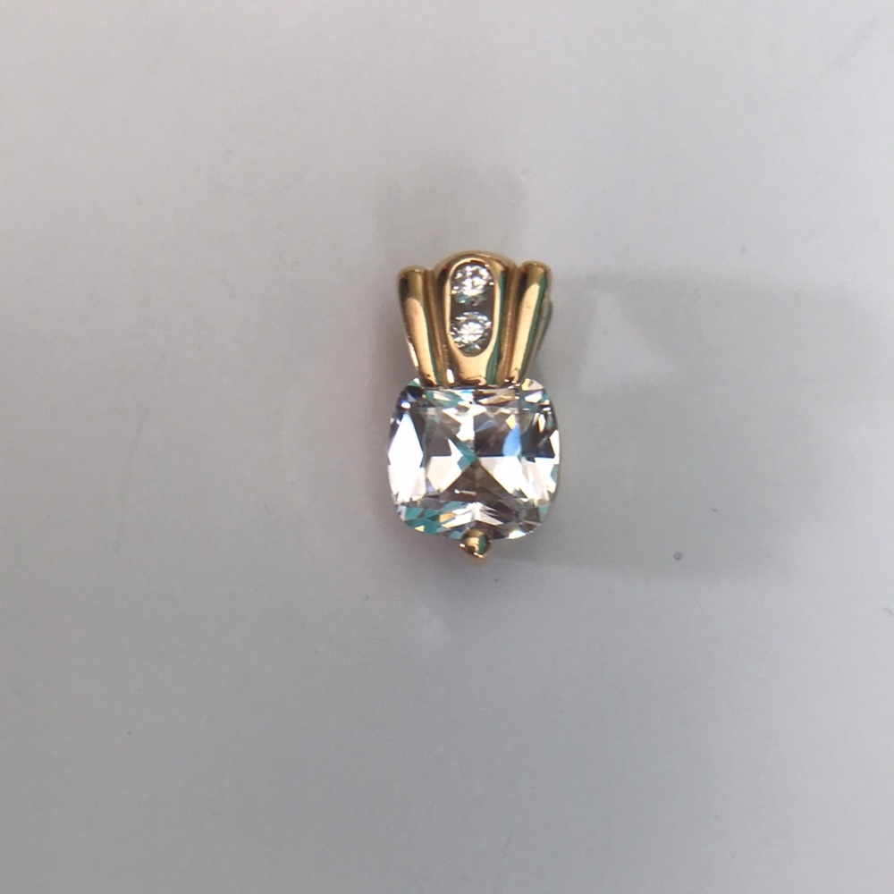 Solid 14k Yellow Clear Crystal Setting Pendant. S… - image 1